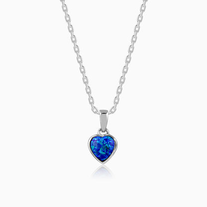 Silver heart pendant with blue opal stone