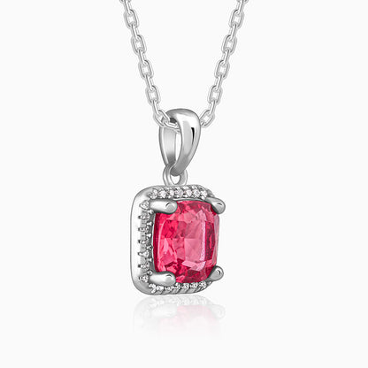 Silver Pink Square Pendant With Link Chain