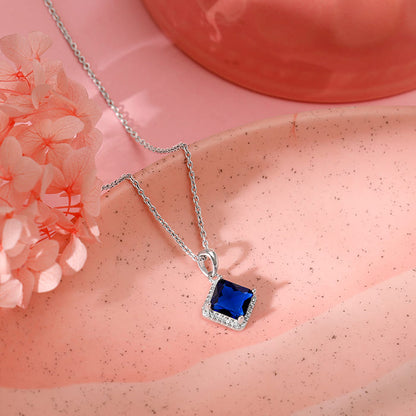 Silver Adorable Blue Pendant With Link Chain