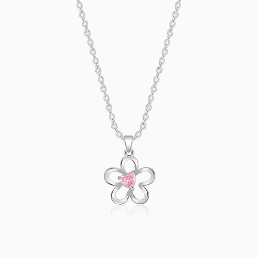 Silver Cherished Flower Pendant With Link Chain