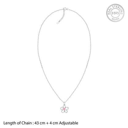 Silver Cherished Flower Pendant With Link Chain