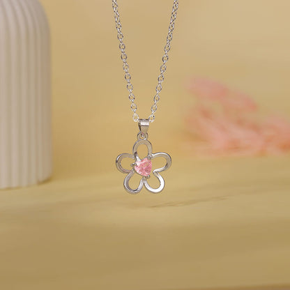 Silver Cherished Flower Pendant With Link Chain