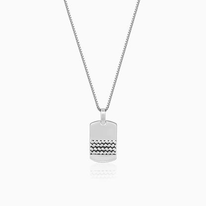 Oxidised Silver Modern Rectangular Pendant With Box Chain