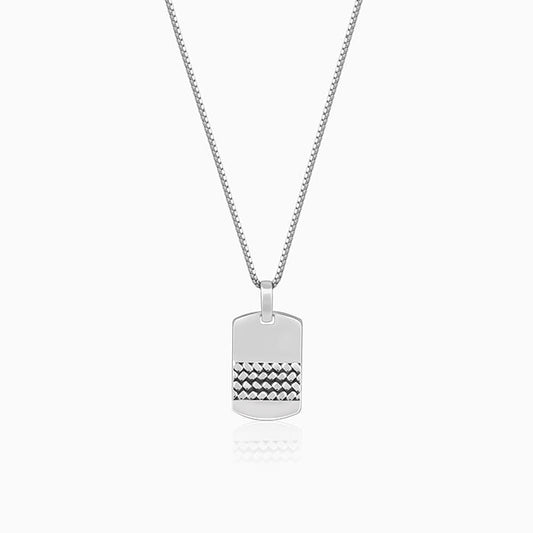 Oxidised Silver Modern Rectangular Pendant With Box Chain