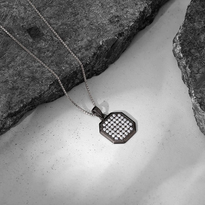 Oxidised Silver Observer Pendant With Box Chain For Him