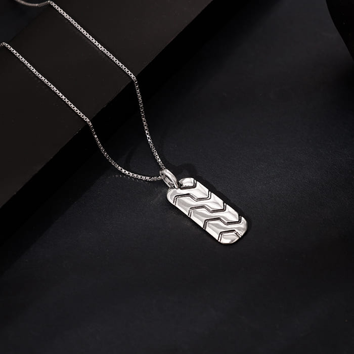 Oxidised Silver Humble Pendant With Box Chain For Him