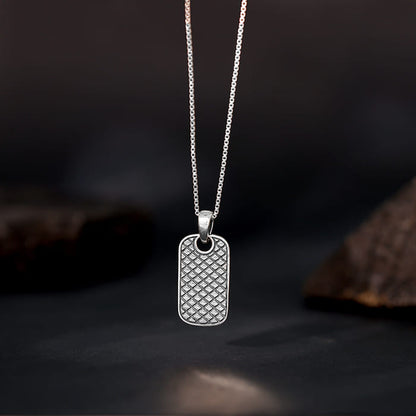 Oxidised Silver Confident Pendant With Box Chain For Him