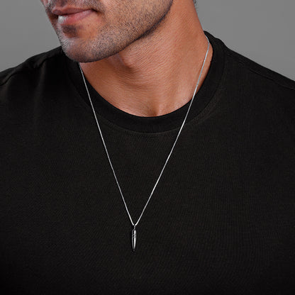 Black Rhodium Bullet Pendant With Box Chain For Him