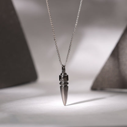 Black Rhodium Bullet Pendant With Box Chain For Him