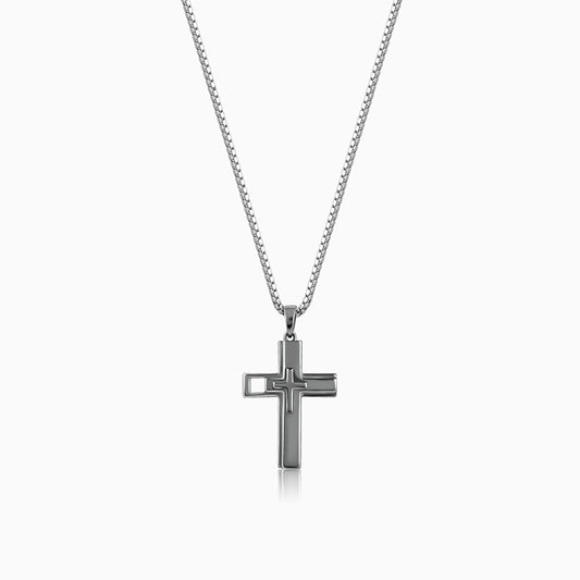 Black Rhodium Holy Christ Pendant With Box Chain For Him