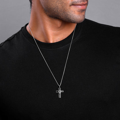 Black Rhodium Holy Christ Pendant With Box Chain For Him