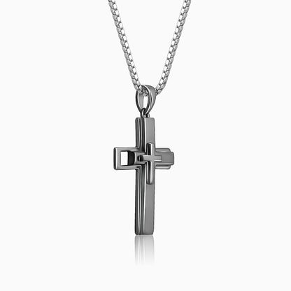 Black Rhodium Holy Christ Pendant With Box Chain For Him