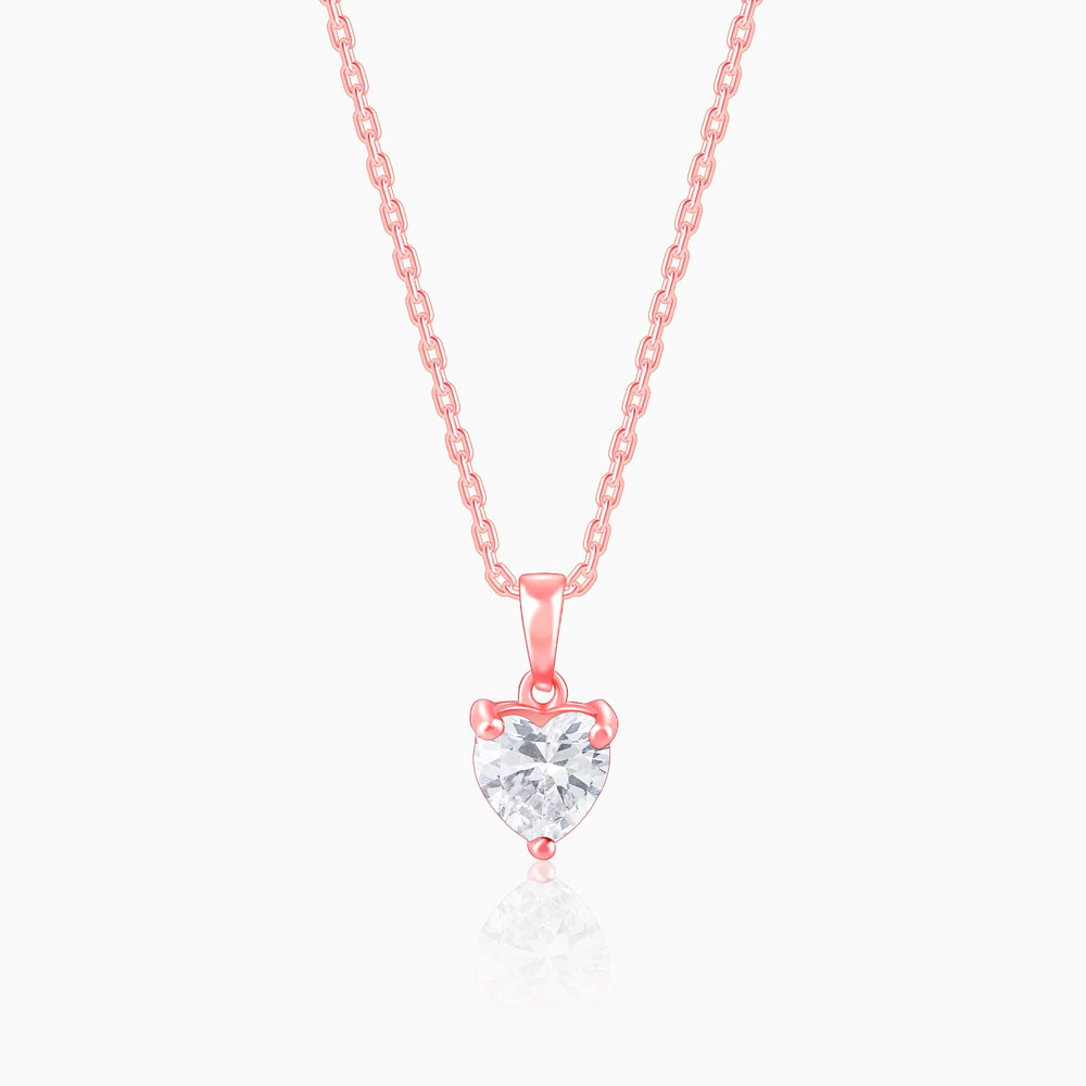 Rose Gold Solitaire Heart Pendant With Link Chain