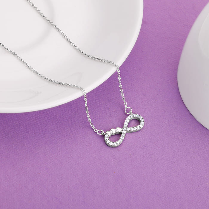 Silver infinity necklace with diamonds deals