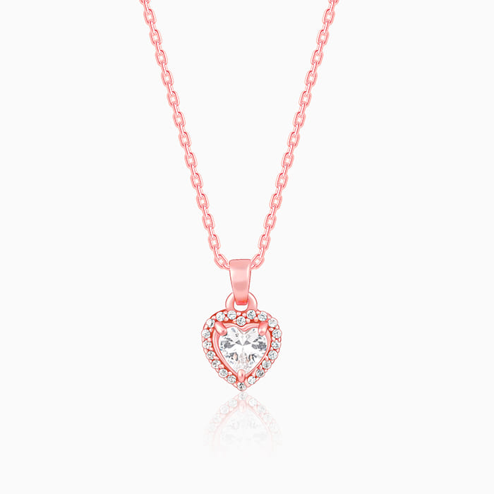 Rose Gold Studded Heart Pendant with Link Chain