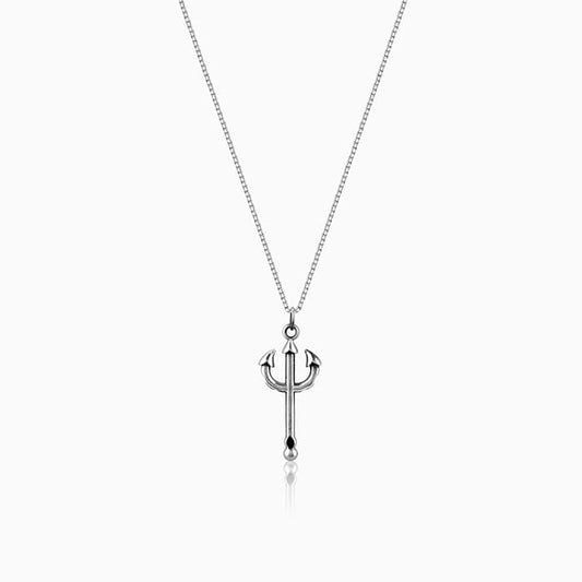 Oxidised Silver Trident Pendant with Box Chain For Him