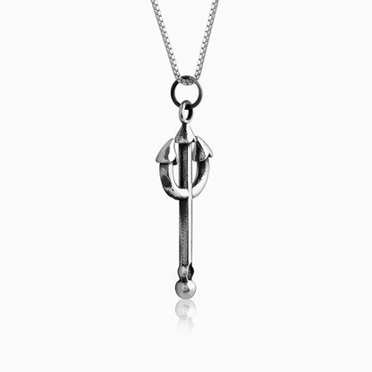 Oxidised Silver Trident Pendant with Box Chain For Him