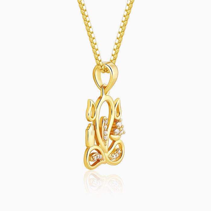 Golden Gleaming Ganesha Pendant With Link Chain For Him