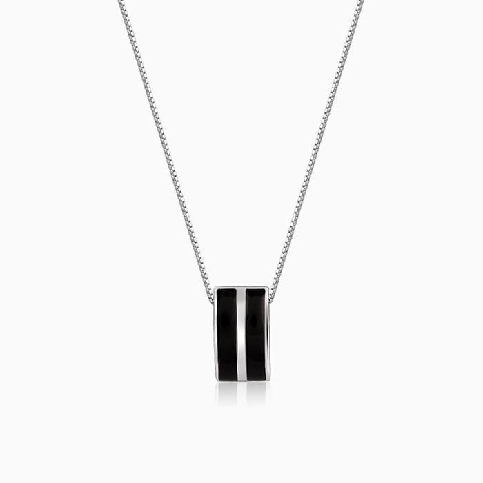 Silver Bold Black Pendant With Box Chain For Him