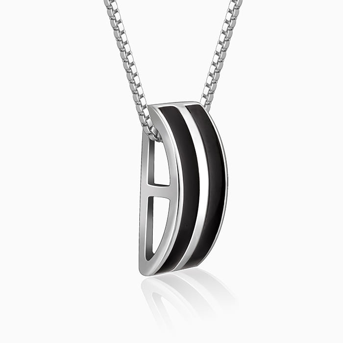 Silver Bold Black Pendant With Box Chain For Him