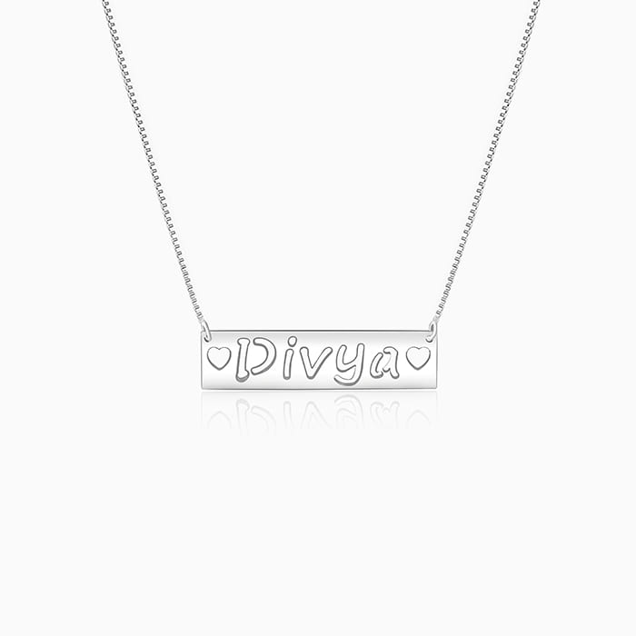 Silver Personalised Name Engraved with Love Necklace