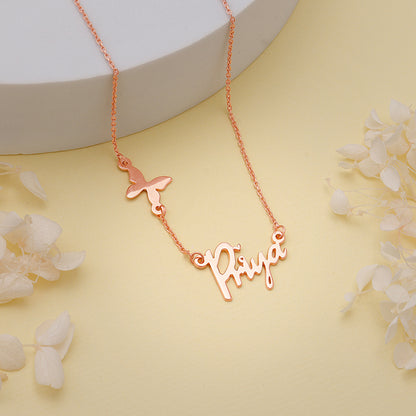 Rose Gold Personalised Pretty Butterfly Necklace