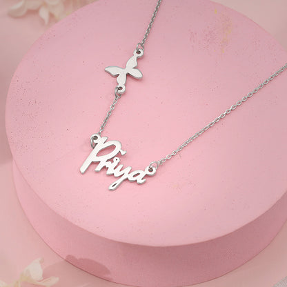 Silver Personalised Pretty Butterfly Necklace