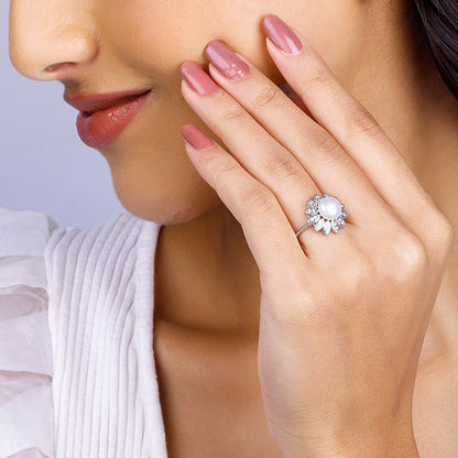 Silver Pearly Bloom Ring