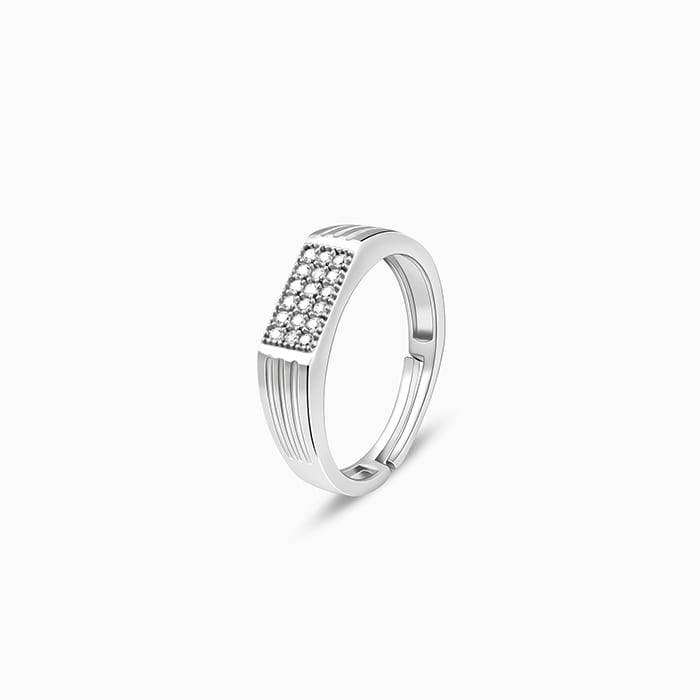 Silver Zircon Rectangle Ring For Him