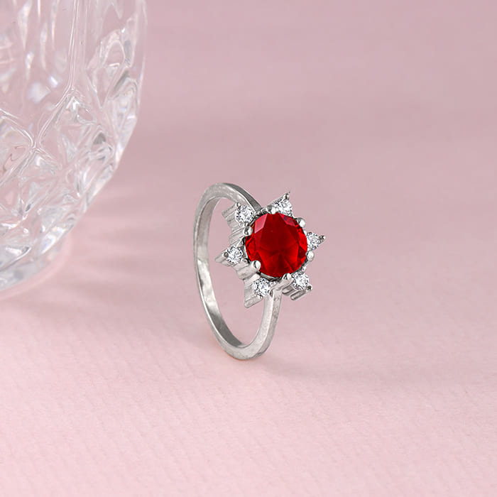 Silver Blooming Red Ring