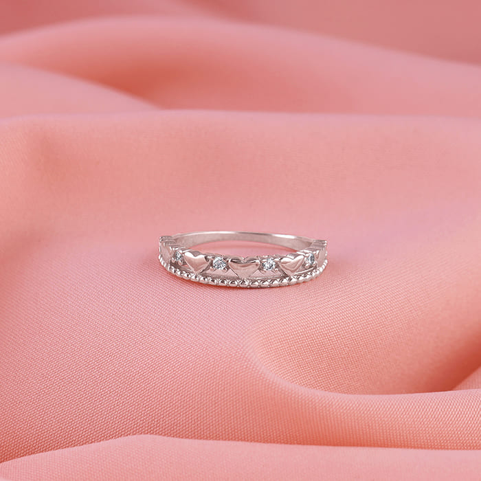 Silver Parading Hearts Ring