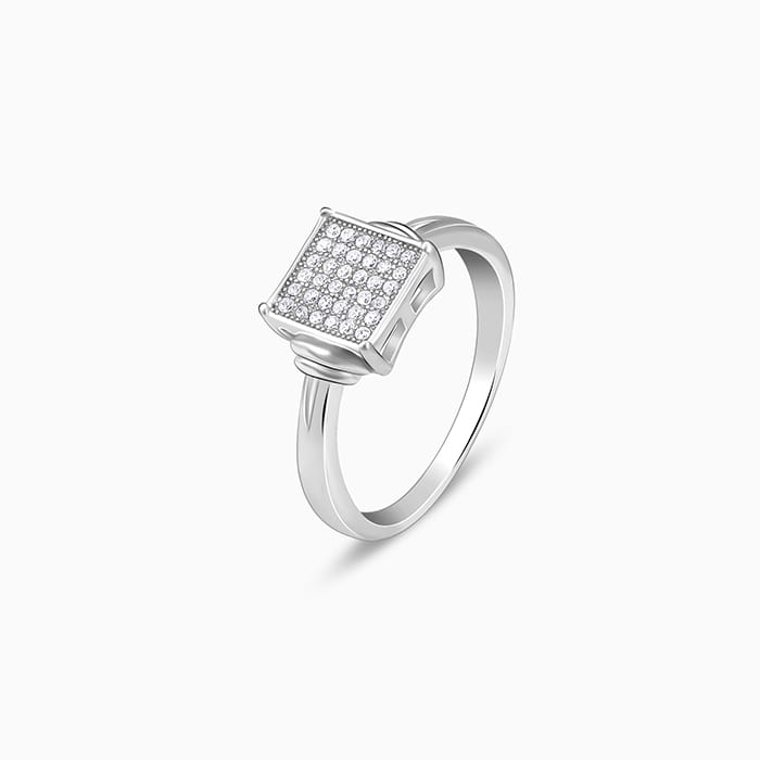 Silver Zircon Square Ring For Him