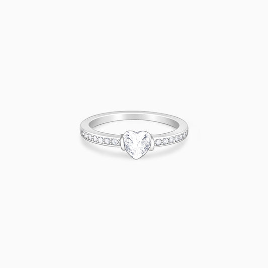 Silver Zircon Heart Set In Shine Ring