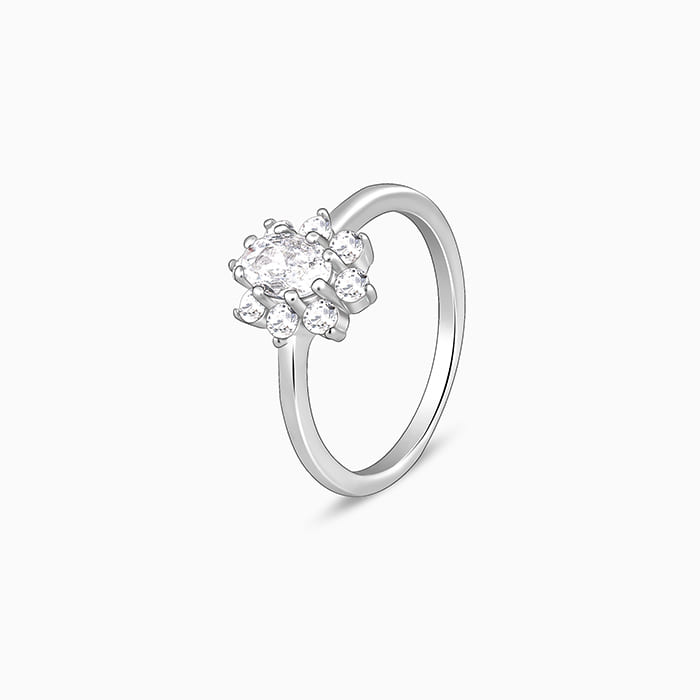 Silver Floral Ellipse Ring