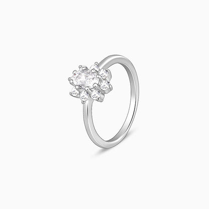 Silver Floral Ellipse Ring