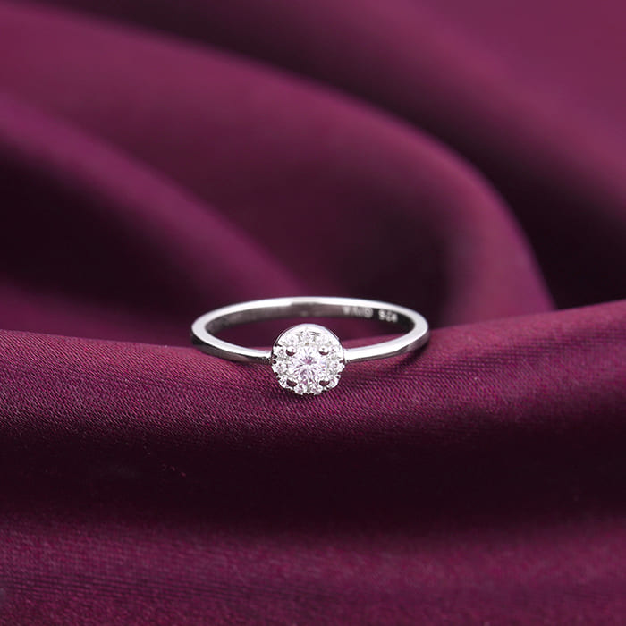 Silver Zircon Nebula Ring