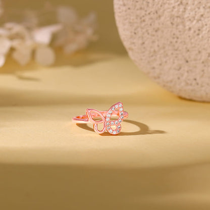 Rose Gold Zircon-Studded Butterfly Ring