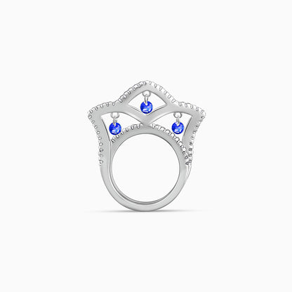 Silver Blue Regal Crown Ring