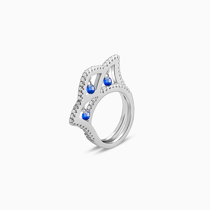 Silver Blue Regal Crown Ring