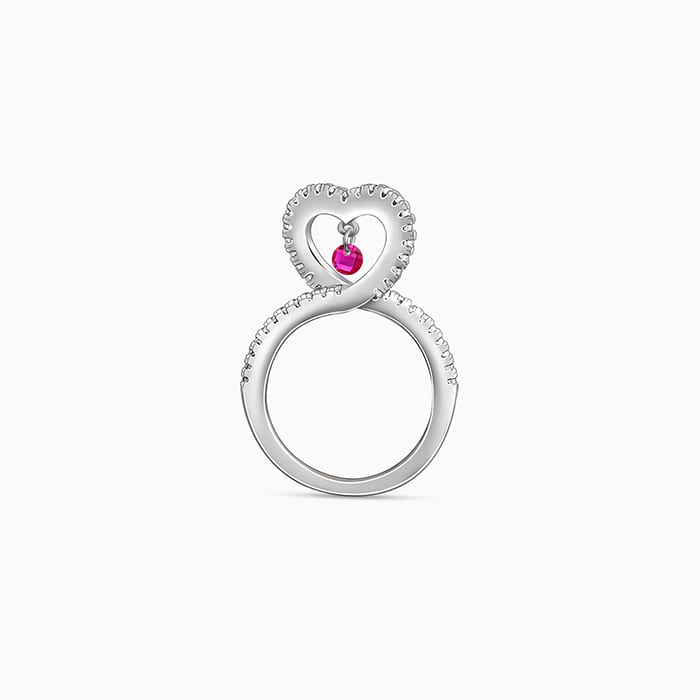 Silver Red Heart's Glow Ring