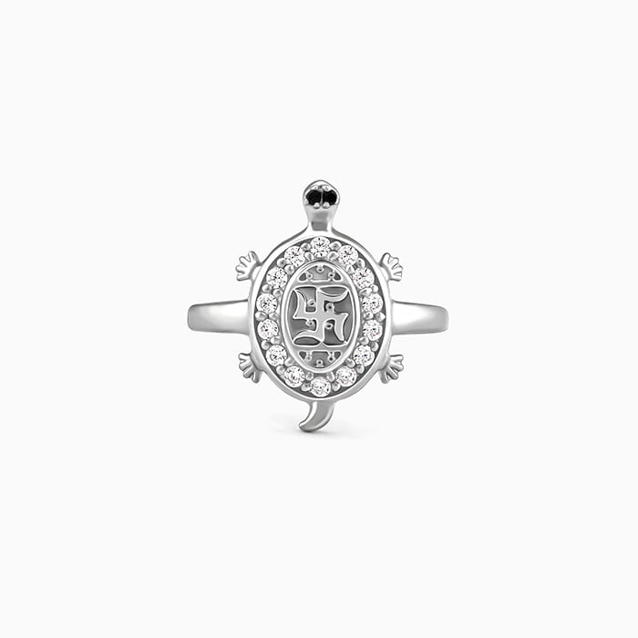 Silver Swastik Tortoise Ring