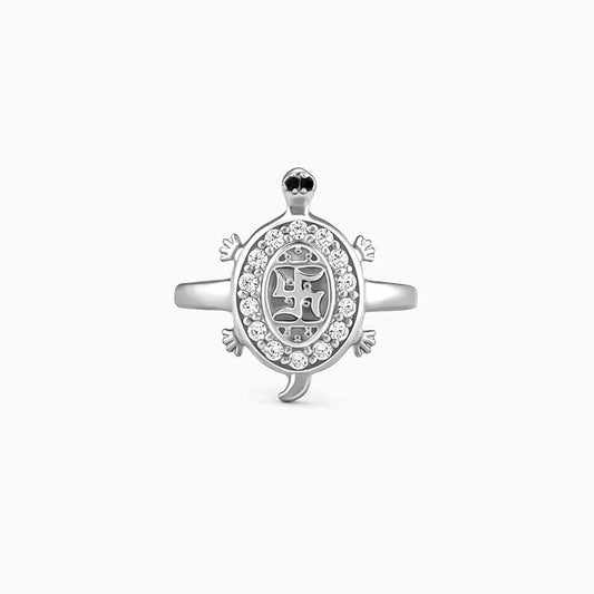 Silver Swastik Tortoise Ring