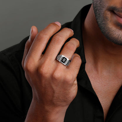 Silver Geometric Rectangle Ring For Him