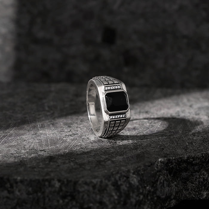 Silver Geometric Rectangle Ring For Him