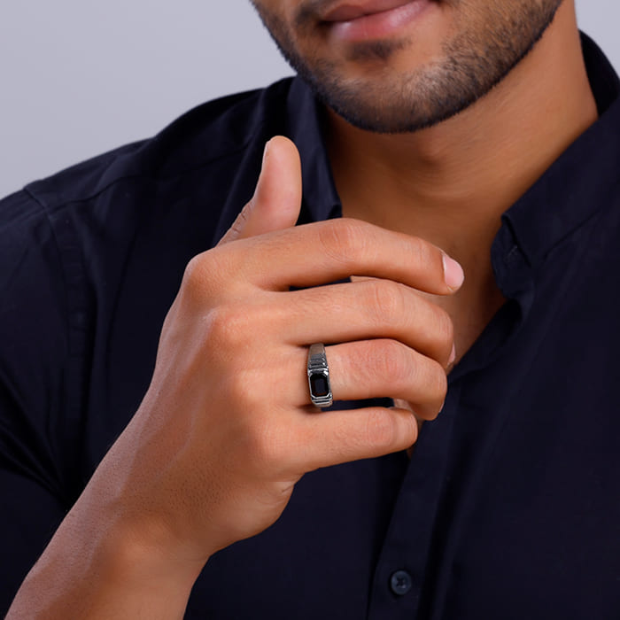 Black Rhodium Observant Ring For Him