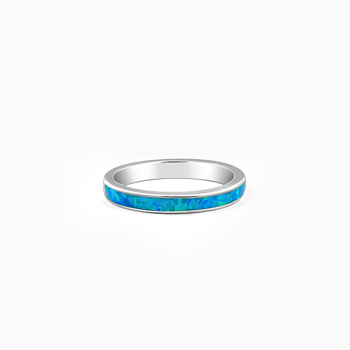 Silver band ring with blue-toned inlay work