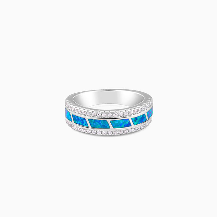 Silver ring with inlay design and zircon accents






