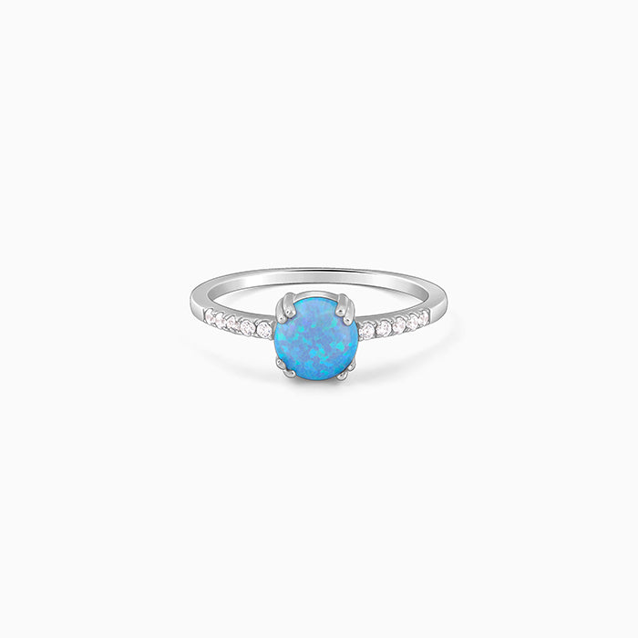 Silver opal ring with zircon-studded band from GIVA Sky High collection.

