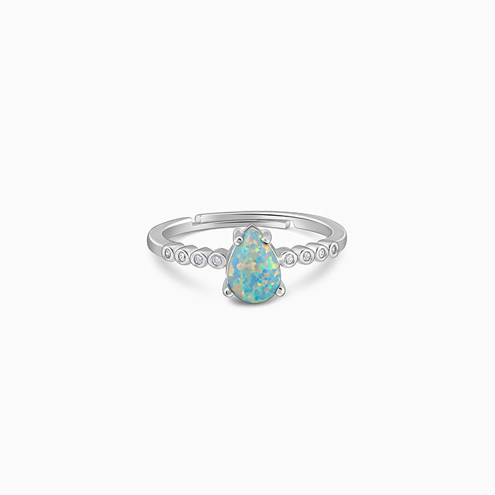 Silver ring with oval opal stone and zircon accents for women from GIVA Sky High collection.