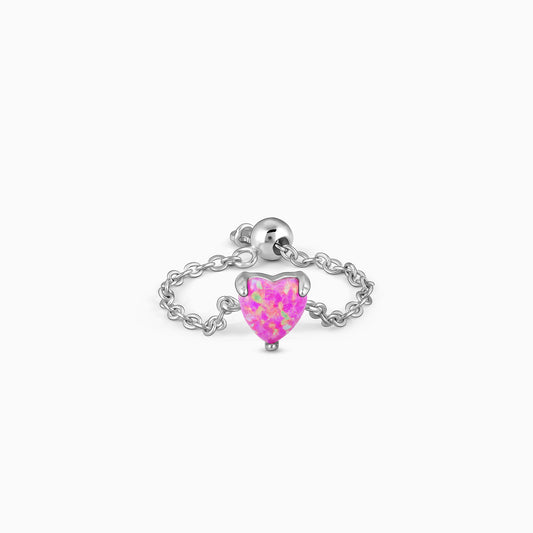 Silver chain ring with heart motif and evil eye charm